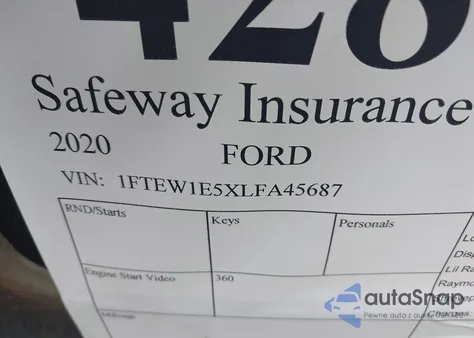 2020 Ford F-150 Xlt from USA, damaged, VIN 1FTEW1E5XLFA45687
